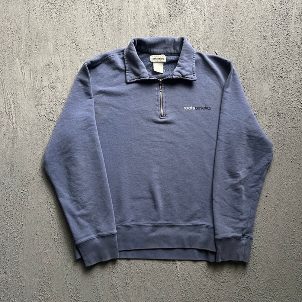 Vintage Roots 1/4 Zip Sweatshirt Mens Large Blue 1990s Pullover